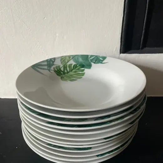 Lot de 12 assiettes à soupe feuilles